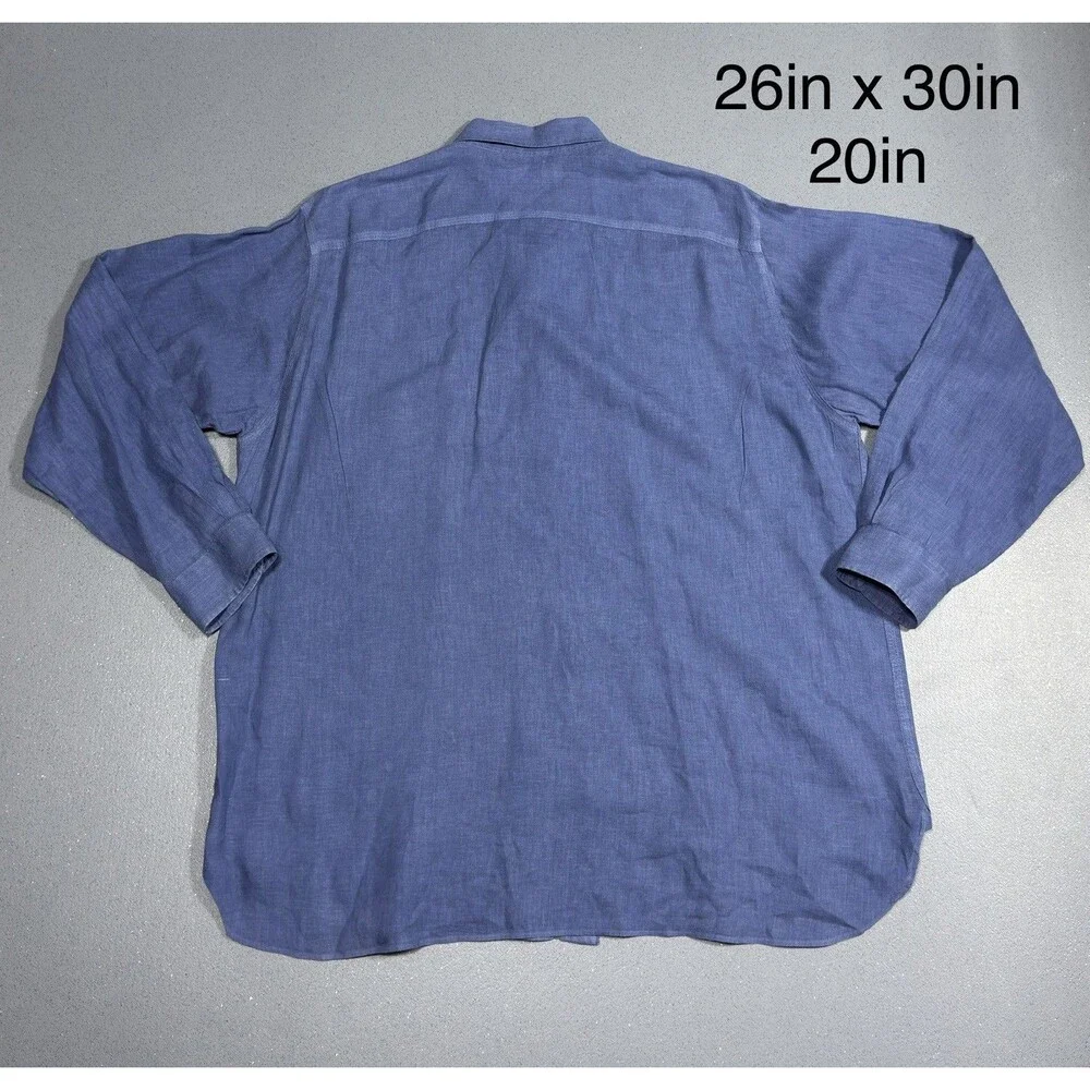 Vintage Polo Ralph Lauren Linen Shirt Mens Large Blue Long Sleeve Dual Pocket⁠